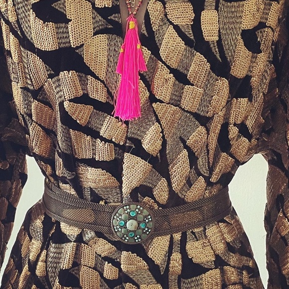 Vintage Metallic Mesh Belt W Aqua Jeweled Buckle. main image 4